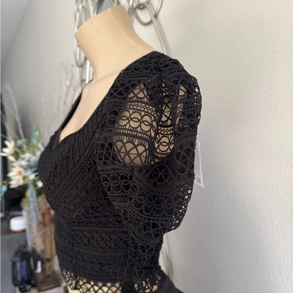 Charo Ruiz NWT Elegant Black Lace Women's Miley Top - Picture 2 of 5